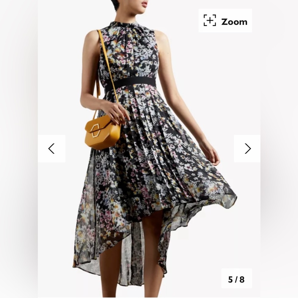 TED BAKER Malorie Jasmine floral print high neck pleat maxi skirt dress